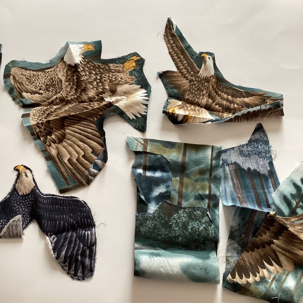 Scraps of Eagle Print Cotton Fabric Material Art Quilting Sewing Crafting